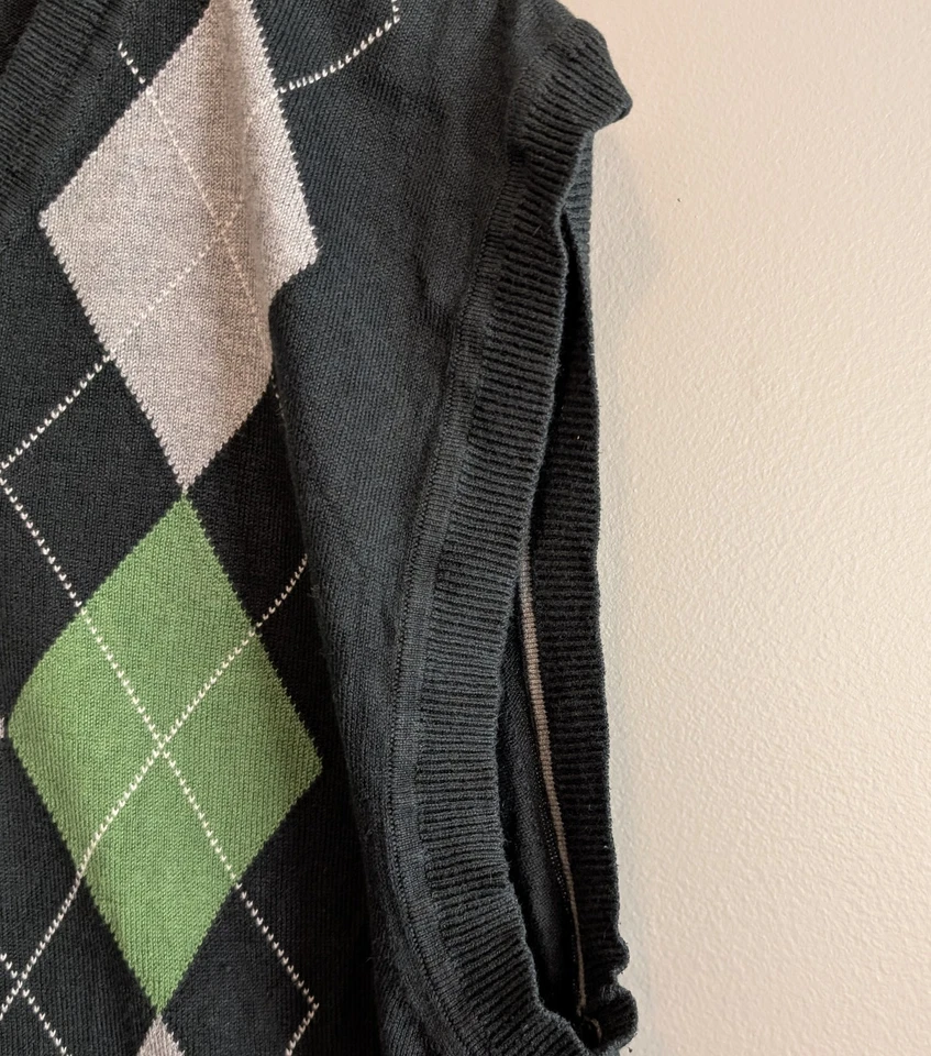 Chaleco Suéter de Seda Banana Republic Talla XL Para Hombres Argyle Cachemira Sin Mangas S Tejido Foto 3 de 4