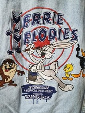 90  s WARNER BROTHERS LOONEY TUNES EMBROIDERED DENIM JACKET Sz M Merrie Melodies 