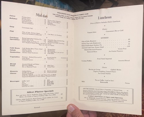 May 1939 MENU from The FEATHER RIVER ROUTE Railway Enroute from San Francisco - Picture 2 of 7