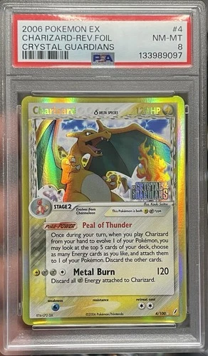 PSA 8 CHARIZARD 2006 POKEMON EX CRYSTAL GUARDIANS REVERSE FOIL #4/100