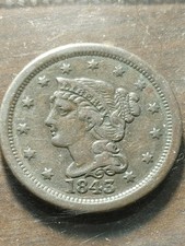 1843 Mature Head Large Letters Braided Hair Large Cent