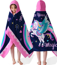 Kids Hooded Towels for Girls and Boys, 30x50 Inch Cotton, Unicorn Pattern, Bath