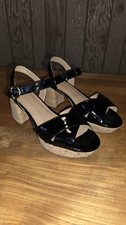 Woman's Dress Sandals Aerosoles Cosmos Platform Sandal Black Faux Leather Sz 6.5