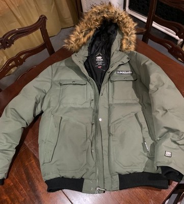 Ecko Unltd Down Filled Mens Bomber with Faux Fur Hood Olive Size L *NICE* NWOT