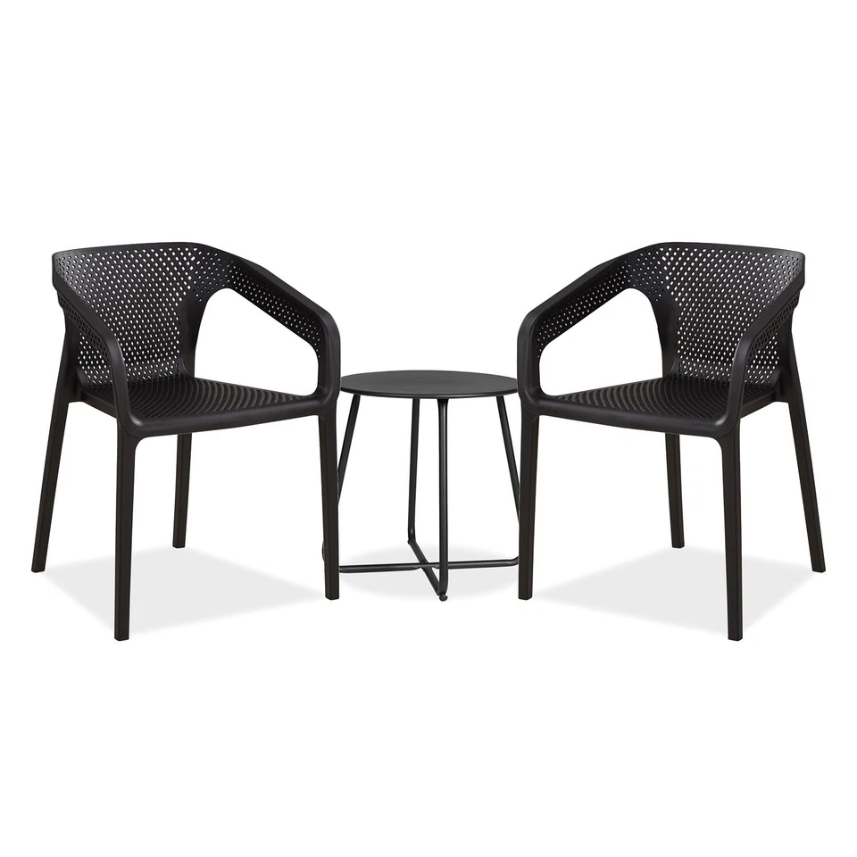 Gartenmöbel Set 3tlg Schwarz Balkonmöbel 2 Stühle + Tisch wetterfest Homestyle4u - Bild 2 von 4