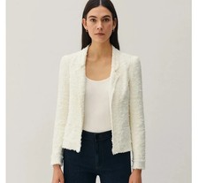 Massimo Dutti Ivory White Wedding Jacket Cotton Tweed Boucle Open Smart Blazer