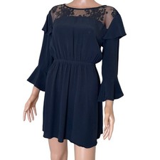 Express dress black bell sleeve elastic waist lace upper SZ SM