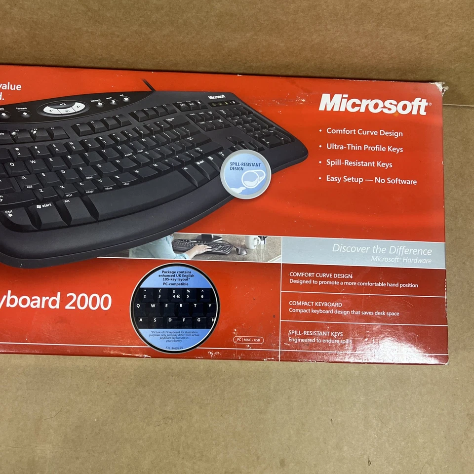 Microsoft Comfort Curve USB Wired Keyboard 2000 - Brand New & Sealed  - Image 3 of 4