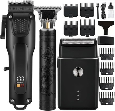 Men's 3-in-1 Hair Clipper Kit: Trimmer, Shaver, LCD, USB Charge