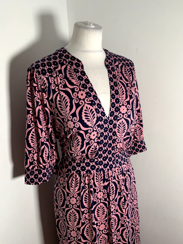 Boden floral midi dress UK 20 R VGC A line pattern print stretch jersey navy pin - Picture 3 of 11