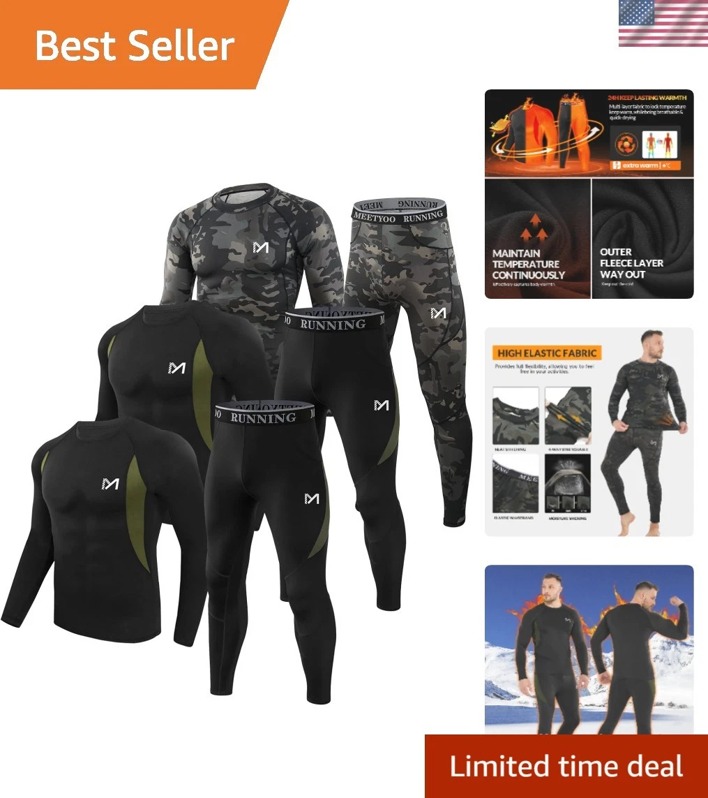 Thermal Underwear for Men Long Johns Fleece Lined Hunting Gear Bottom Top Set...