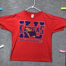 Vintage Kansas Jayhawks Shirt Mens Large Red NCAA Basketball Galt Sand USA 90s