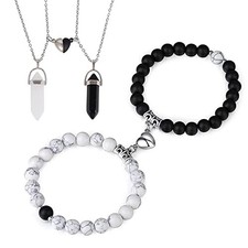 Magnetic Couples Chakra Bracelets, Long Distance Touch Love white black