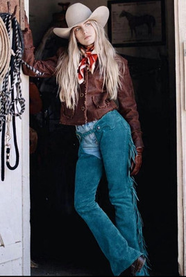 Women's Handmade Cowgirl Chaps Genuine Buckskin Suede Leather Pants Western