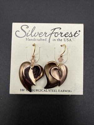 Silver Forest Heart Earrings 18k On Surgical Steel C104