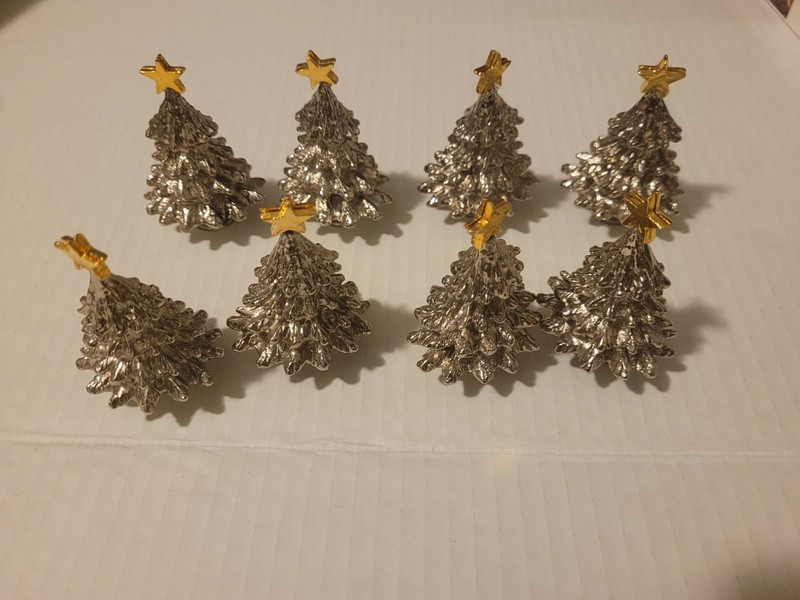 Department 56 Christmas Holiday Tree Placecard  Holders Set Of Eight- Pewter