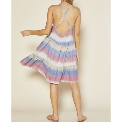 Outerknown Cielo Babydoll Dress Organic Adriatic Striped Tie Dye Tiered NWT L