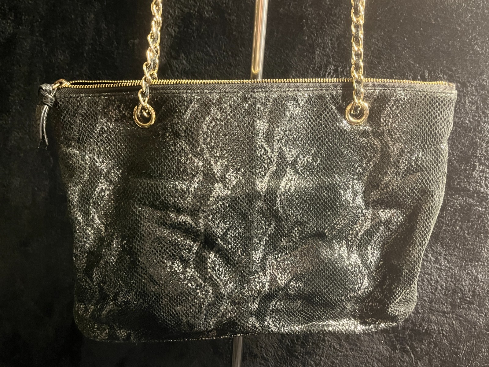 DKNY Black Leather Shimmer Python Print Convertib… - image 4