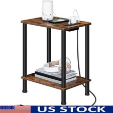 End Table W/ Charging Station USB Port Nightstand Storage Shelf Side Table