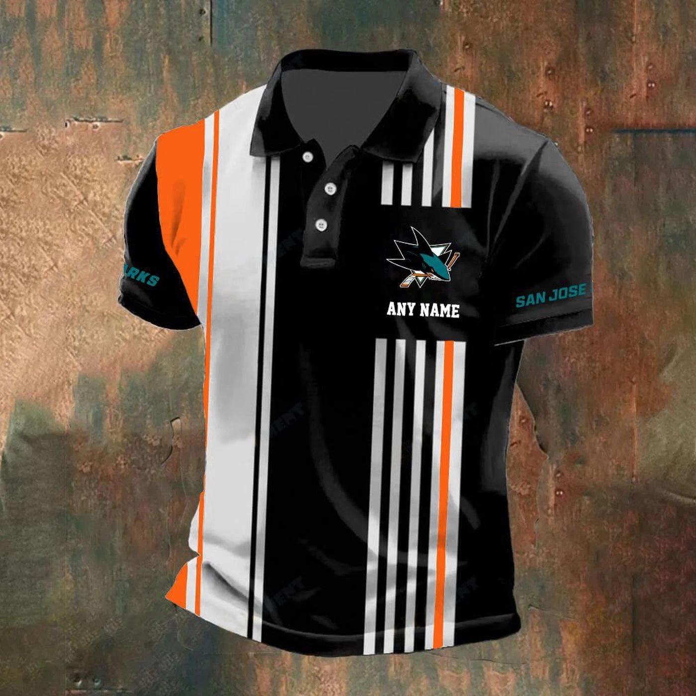 San Jose Sharkss Personalized Name Stripped Polo Design Fan Gear