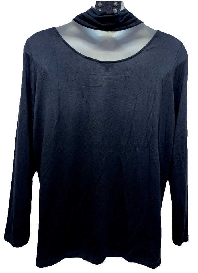 Pullover Rhonda Shear para mujer talla 3X manga larga cruzado negro elástico Foto 3 de 4