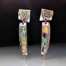 Vintage Spiral Colorful Drop Dangle Earrings 925 Silver Plated Boho Jewelry New