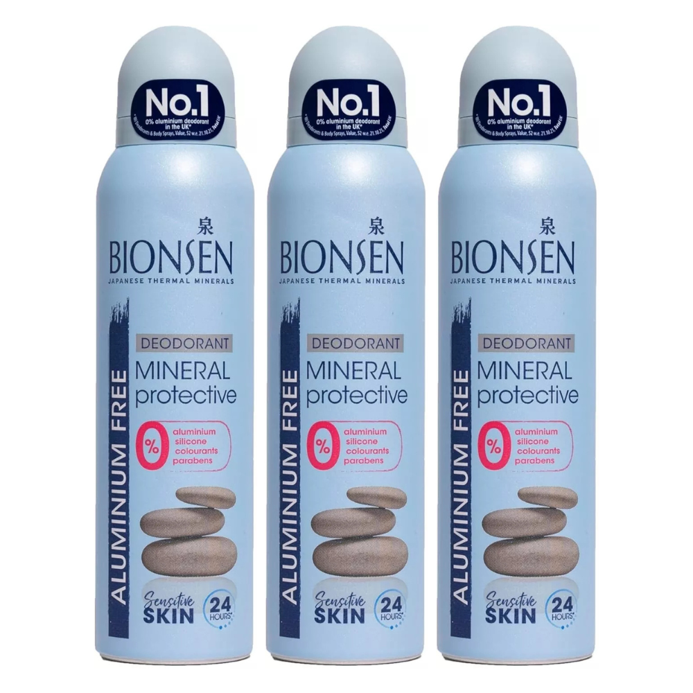 Bionsen Sensitive Aluminium Free Deodorant Spray 150ml x3 UK