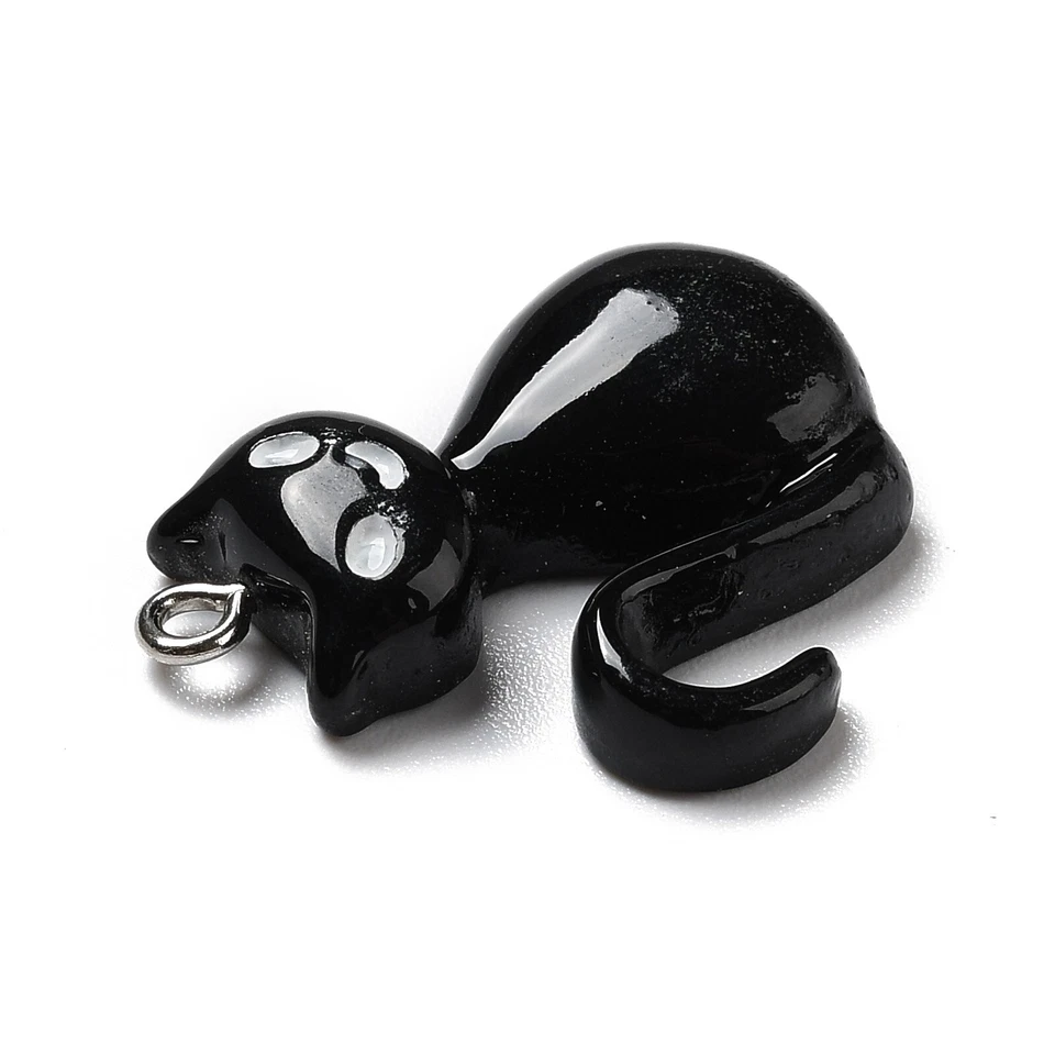 30x Colgantes de resina opaca negra para gato Halloween con lazos para hacer joyas 28x21 mm Foto 4 de 4
