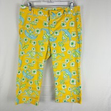 Vintage Lilly Pulitzer Yellow Monkey Boat Print Cropped Pants Size 6