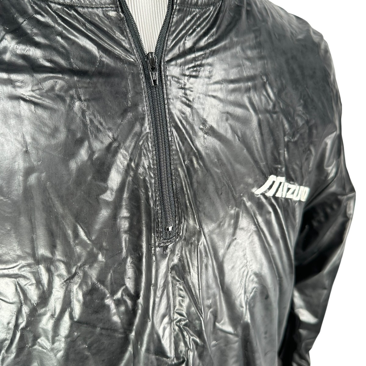 Vintage Mizuno Jacket Men's 2XL XXL Black Wet Look Baseball Vintage Mizuno Jacket Men's 2XL XXL Black Wet Look Baseball