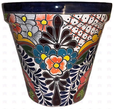 XOOCH MEXICO Talavera BLUMENKUEBEL ''GUADALAJARA'' DUNKELBLAU GROSS