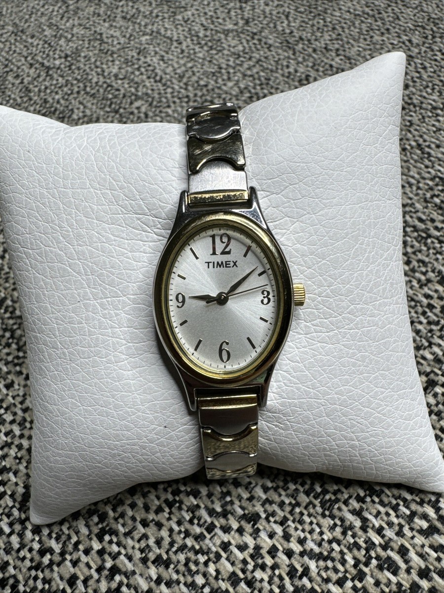 Timex Women's Gold Silver Toned Wristwatch w/ Metal Expansion Band
