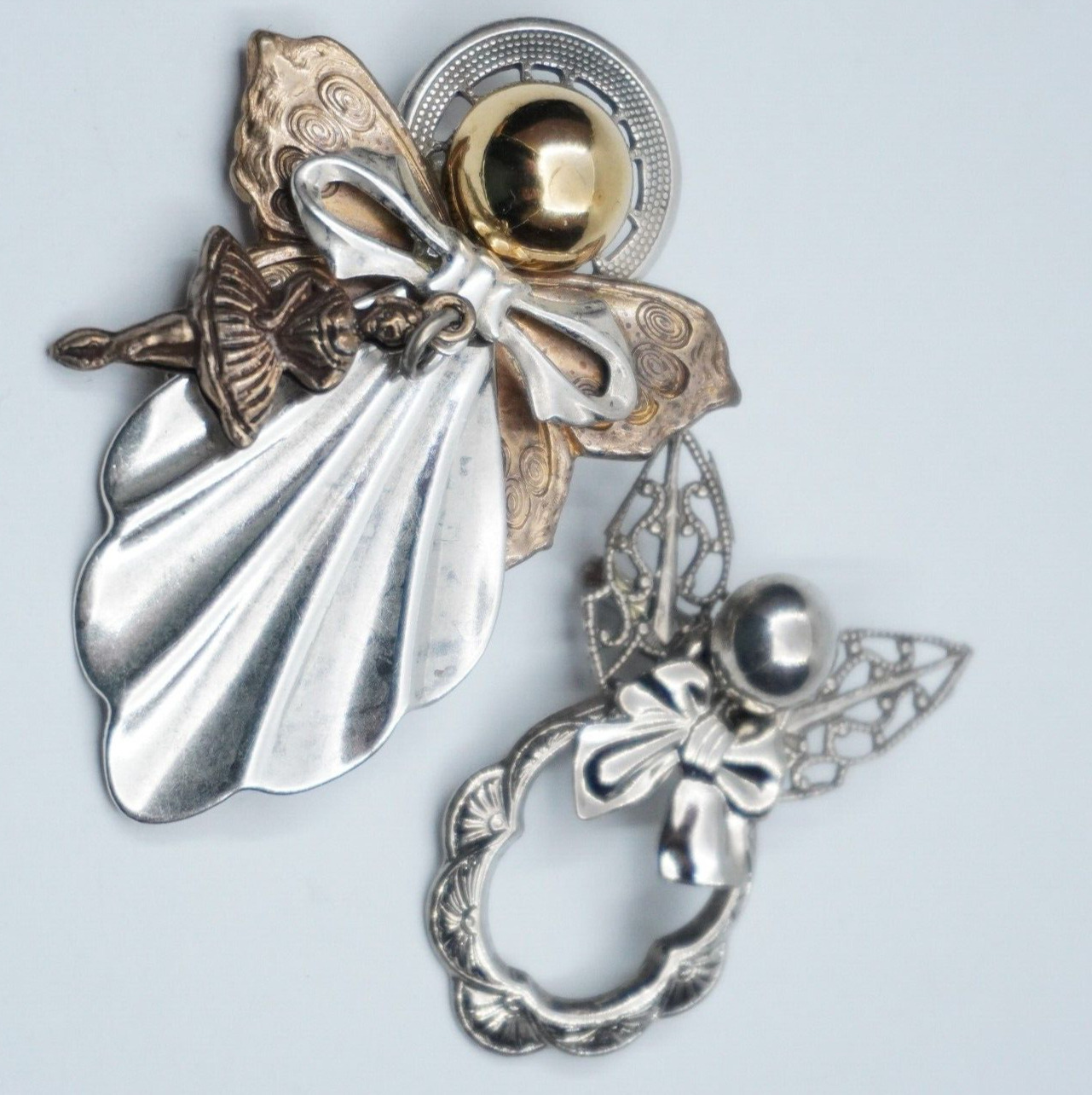 Vintage Silver plated Angel Pin Brooches Pendants… - image 1