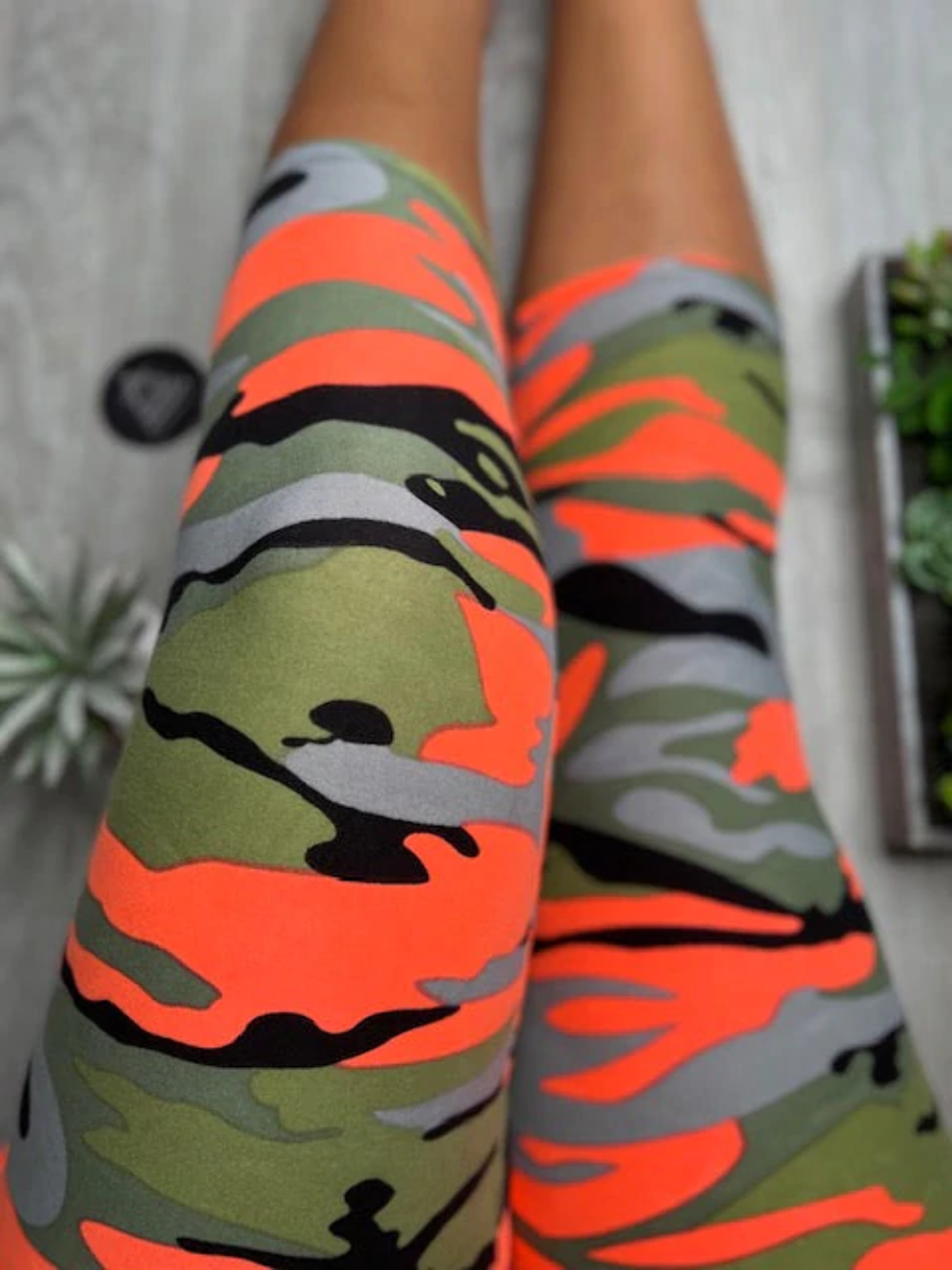 Orange u0026 Green Camo Print Capri Soft Leggings | eBay