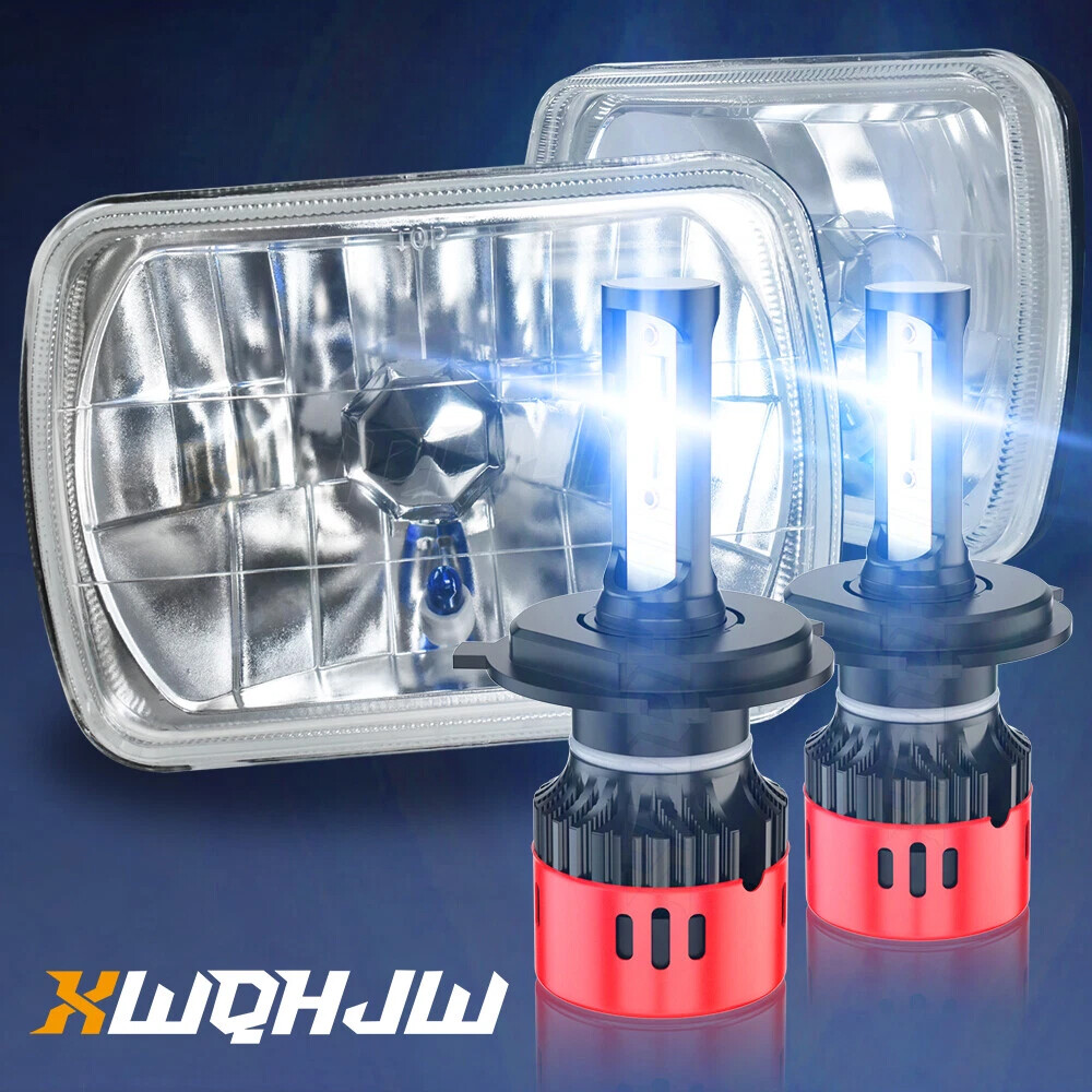 7X6 Halogen Projector Crystal Clear Glass Headlight Headlamp H4 Light Bulb Each 7X6 Halogen Projector Crystal Clear Glass Headlight Headlamp H4 Light Bulb Each