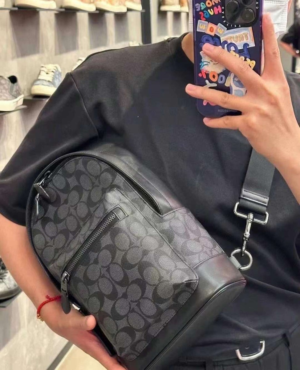 COACH ブラック Buy Coach West Pack Bag In Signature Canvas In Charcoal