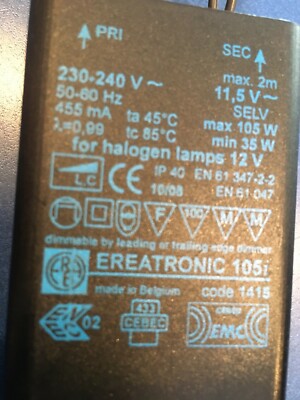 EREATRONIC/NIKO 105i Trafo  230V auf 11,5V ERSATZ TRAFO zB. Leuchten  OLIGO usw.