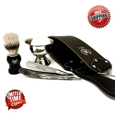 ZEVA SMART WET CUT THROAT STRAIGHT RAZOR SHAVING KIT IN GIFT BOX 5 PC SET