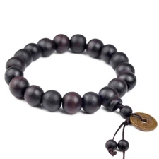 Mens Bracelet Wood Bead Buddha Yoga Bead Copper Coin Jewelry 68-12