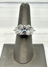 Vintage Cubic Zirconia Square  Hearts Cut 925 Sterling Silver Ring Size 7