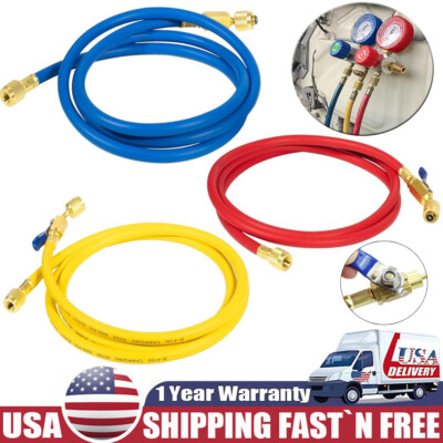 3Pack 29986 Plus II 1/4'' Red Blue Yellow Charging Hose Compact Ball Valve 72''