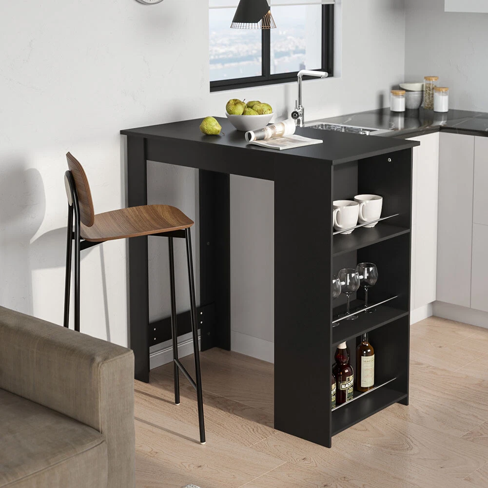 Modern Dining Breakfast Bar Table Wood Kitchen Dining Room Table with Wine Racks