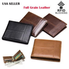 Genuine Leather Minimalist Bifold Wallets For Men RFID Blocking Slim Mens Wallet