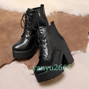 ankle zip platform heels boots block lace leather shoes side