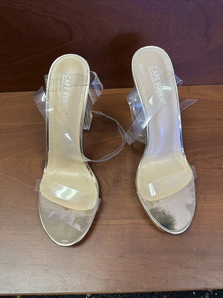 Cape Robbin Maria-2 Cork Clear Chunky Block High HeelsTransparent Open Toe Sz 10 - Imagem 3 de 4