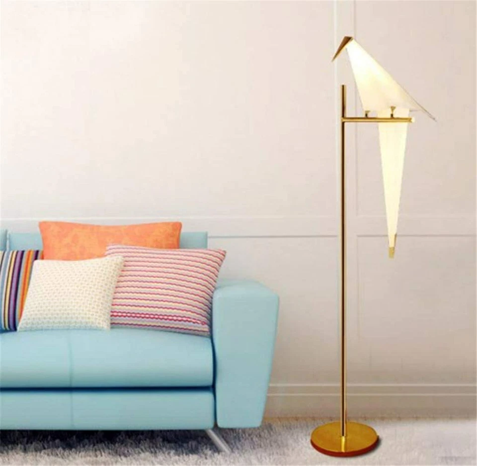 71-Inch Modern LED Floor Lamp Bird Floor Light Origami Crane Gold Metal Fixtures - Image 2 of 4