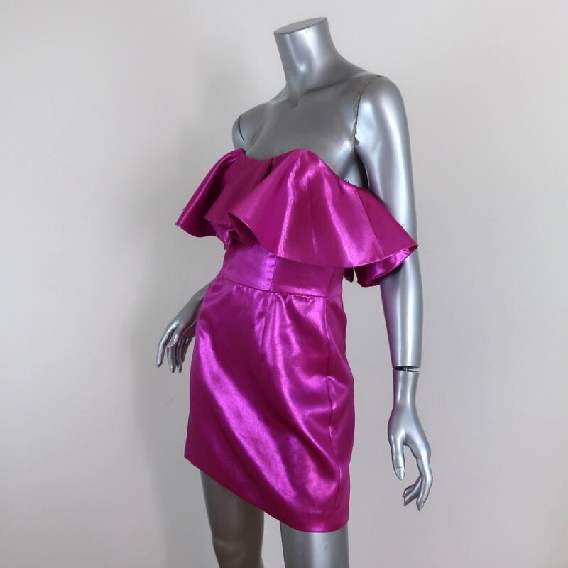 Zara Metallic Pink Mini Dress Ruffle XS Blogger Strapless Barbie Core Holiday   thumbnail 7