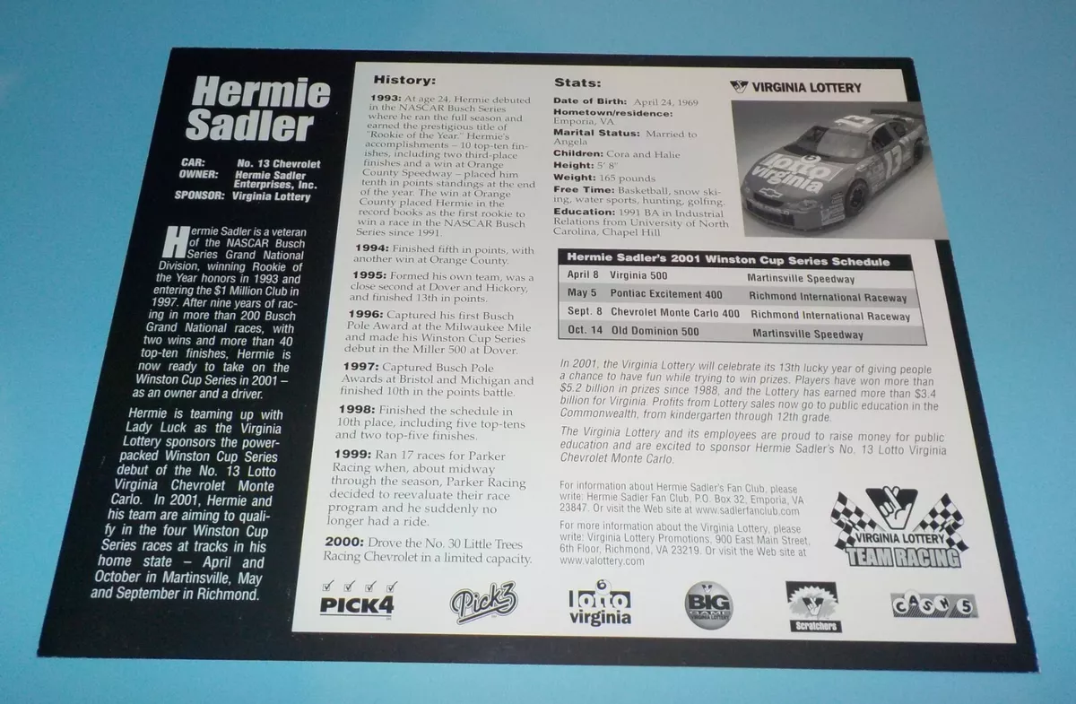 Hermie Sadler Signed Autographed 8 x 10 Photo NASCAR Racing Driver