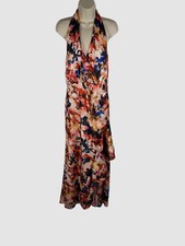 881 Badgley Mischka Women's Pink Floral Halter A-Line Dress Size 16
