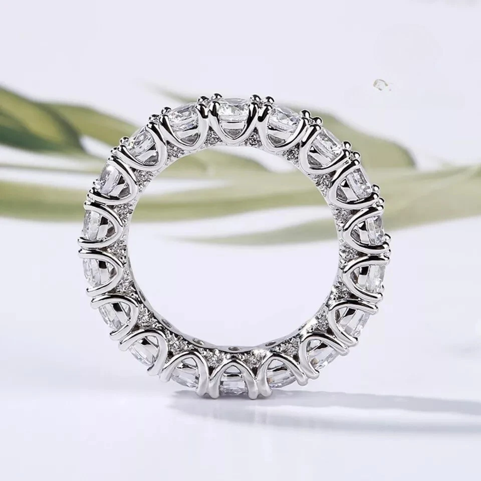 Moissanite Eternity Wedding Band Solid 14K White Gold 2 CT Round Cut For Women - Image 3 of 4